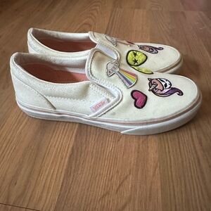 Vans Kids Cream Slip-On Sneakers with Colorful Patches